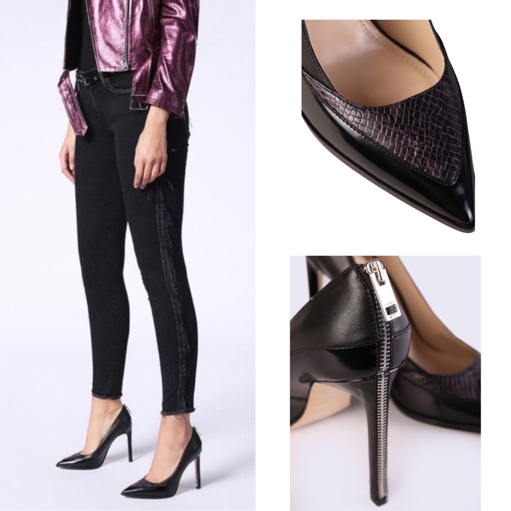 Diesel D-ipper Python Snake Zipper Heel Point Pump